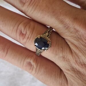 Natural Blue Sapphire & Natural White Zircon & Champagne Zircon Ring